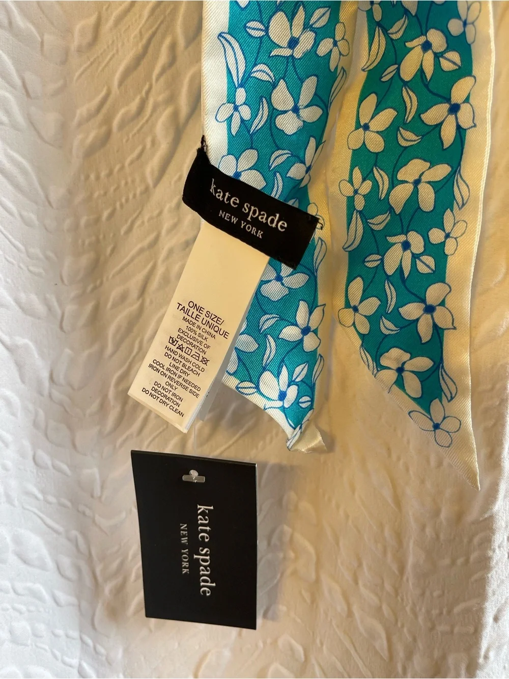 Kate Spade New York 100% Silk Riviera Blue Floral Skinny Twilly - NWT **